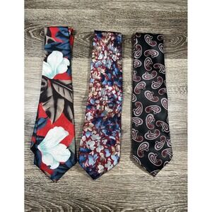 Mens Necktie Bundle Duke Wembley Ketch Floral Paisley Red Blue Black 3 Piece Set